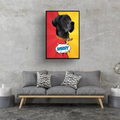 Red yellow split Custom Pop Art Style Dog Portrait - Framed & Un-framed Pet illustration print from photo 17 retro pop art pet portrait dog red yellow split print living room