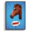 Blue blast Custom Pop Art Style Horse Portrait - Framed & Un-framed Pet illustration print from photo 2 retro pop art pet portrait horse blue blast print front view white