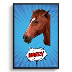 Blue blast Custom Pop Art Style Horse Portrait -  Framed & Un-framed Pet illustration print from photo