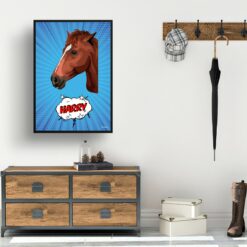 retro pop art pet portrait horse blue blast print hall