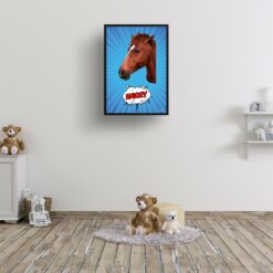 retro pop art pet portrait horse blue blast print kids room