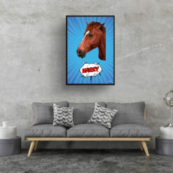 retro pop art pet portrait horse blue blast print living room