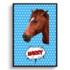 retro pop art pet portrait horse blue dots print front view white