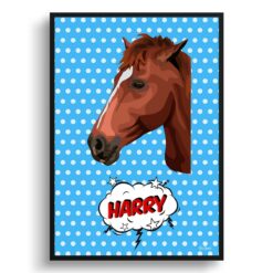 Blue dots Custom Pop Art Style Horse Portrait -  Framed & Un-framed Pet illustration print from photo