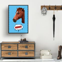 retro pop art pet portrait horse blue dots print hall
