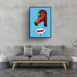 retro pop art pet portrait horse blue dots print living room
