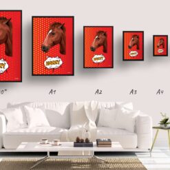 Dash Custom Pop Art Style Horse Portrait - Framed & Un-framed Pet illustration print from photo 19 retro pop art pet portrait horse dash print size comparison