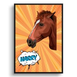 Orange blast Custom Pop Art Style Horse Portrait -  Framed & Un-framed Pet illustration print from photo
