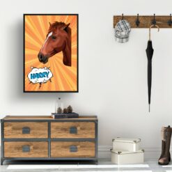 retro pop art pet portrait horse orange blast print hall