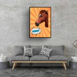 retro pop art pet portrait horse orange blast print living room