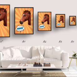 retro pop art pet portrait horse orange blast print size comparison