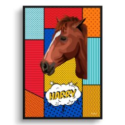 retro pop art pet portrait horse patchwork print front view white 1