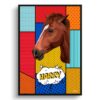 retro pop art pet portrait horse patchwork print front view white