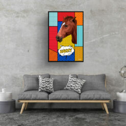 retro pop art pet portrait horse patchwork print living room