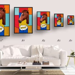 retro pop art pet portrait horse patchwork print size comparison