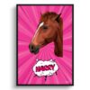 retro pop art pet portrait horse pink splash print front view white