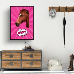 retro pop art pet portrait horse pink splash print hall