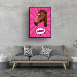 retro pop art pet portrait horse pink splash print living room