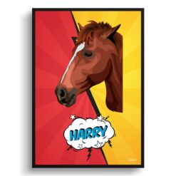 Red yellow split Custom Pop Art Style Horse Portrait -  Framed & Un-framed Pet illustration print from photo