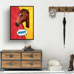 Red yellow split Custom Pop Art Style Horse Portrait - Framed & Un-framed Pet illustration print from photo 15 retro pop art pet portrait horse red yellow split print hall
