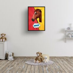 Red yellow split Custom Pop Art Style Horse Portrait - Framed & Un-framed Pet illustration print from photo 16 retro pop art pet portrait horse red yellow split print kids room