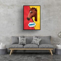 Red yellow split Custom Pop Art Style Horse Portrait - Framed & Un-framed Pet illustration print from photo 17 retro pop art pet portrait horse red yellow split print living room