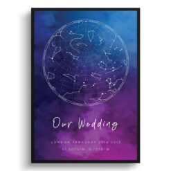 sky background white text our wedding print front view white