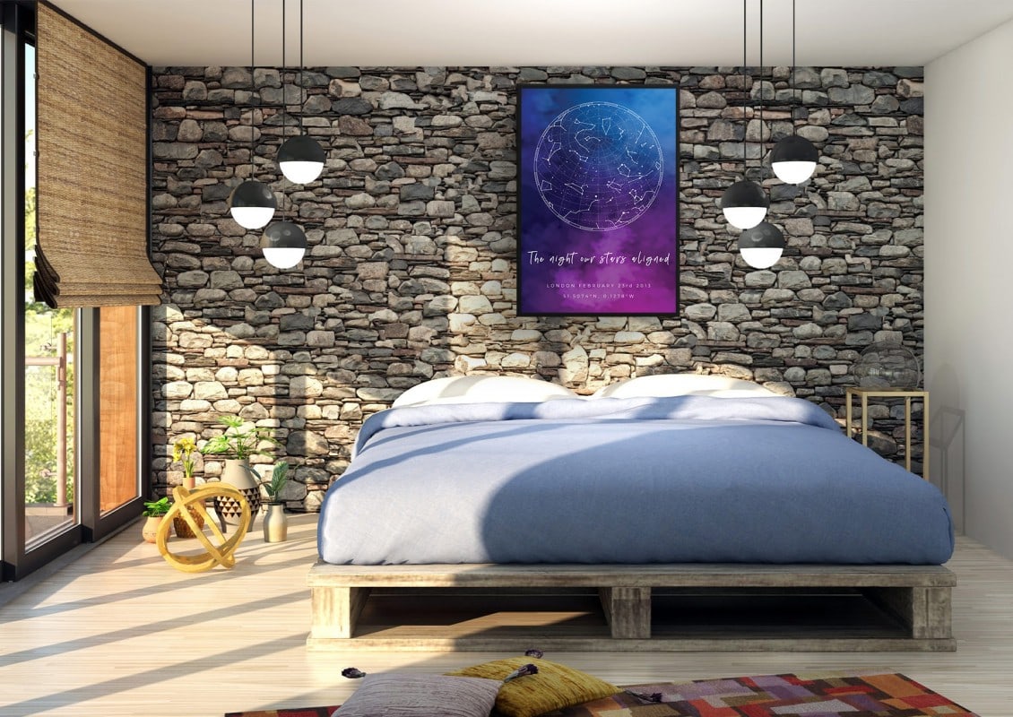sky background white text the night our stars aligned blue purple print bedroom