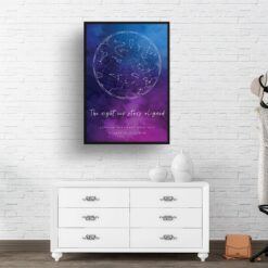 sky background white text the night our stars aligned blue purple print hall