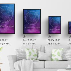 sky background white text the night our stars aligned blue purple print print size comparison
