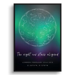 sky background white text the night our stars aligned northern lights print front view white