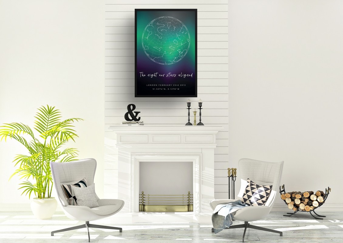 sky background white text the night our stars aligned northern lights print office