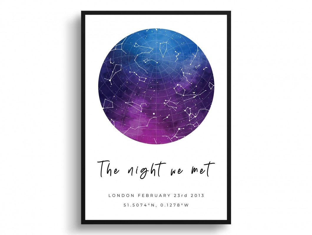 starmaps white background sky inside blue purple handwritten print front view white