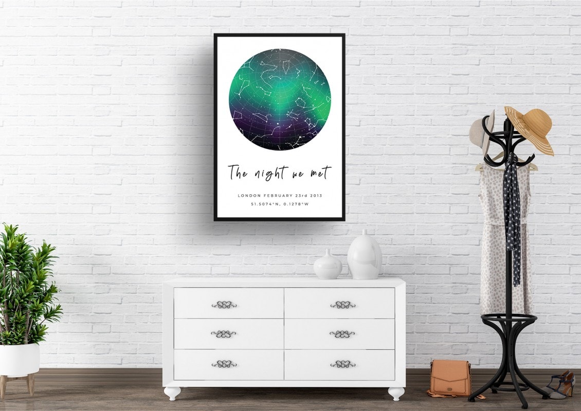 starmaps white background sky inside northern lights handwritten print hall