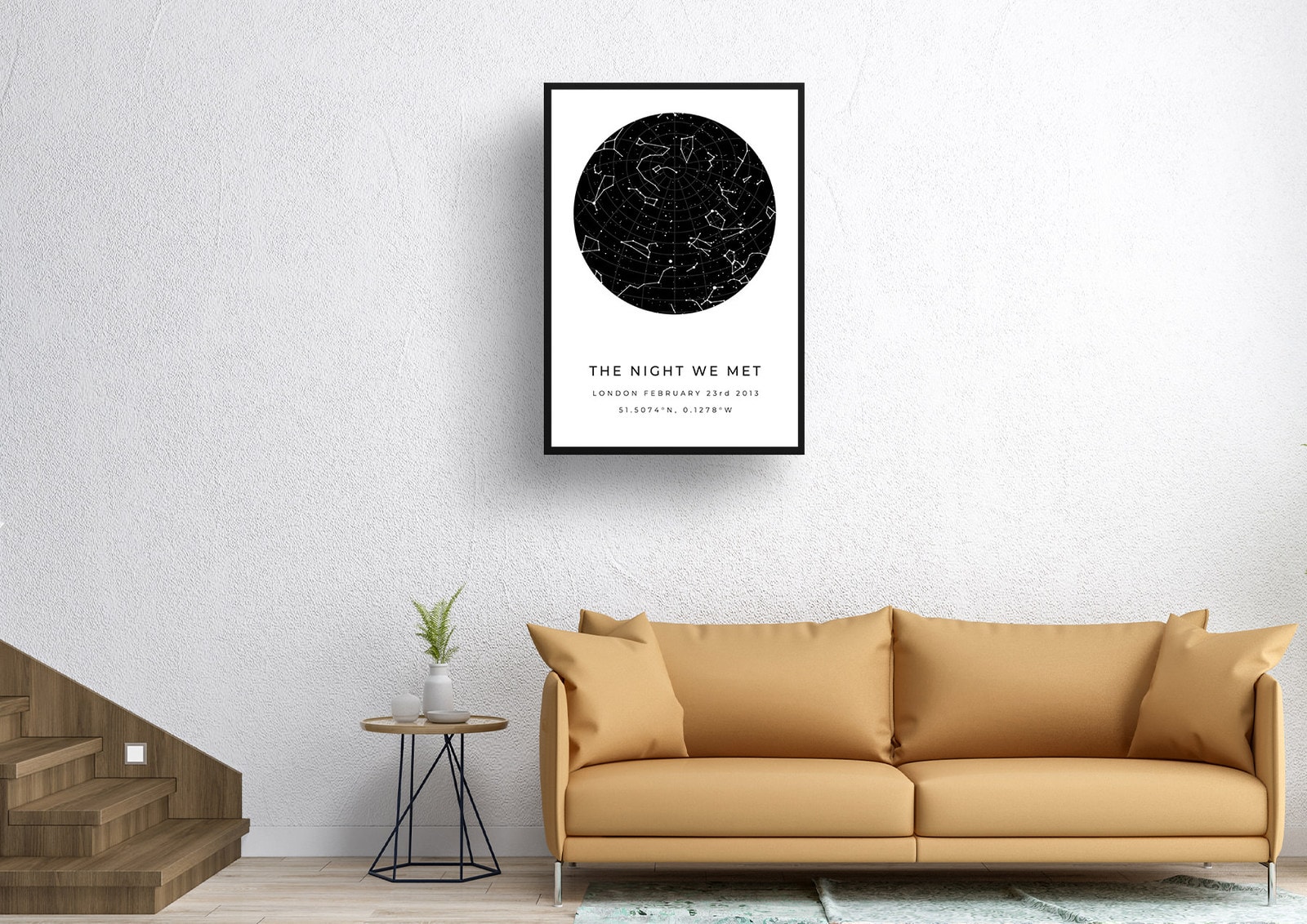 Classic White Background Custom Star Map - Personalized Constellation Map Print Framed & Unframed Wall Art 52 starmaps white background solid colour black print living room