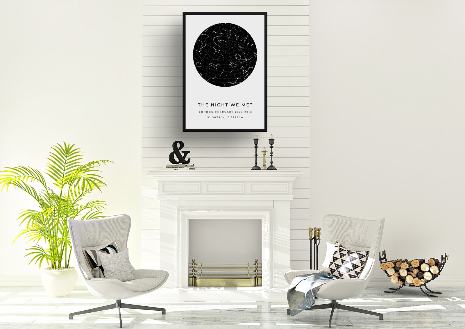 Classic White Background Custom Star Map - Personalized Constellation Map Print Framed & Unframed Wall Art 5 Classic White Background Custom Star Map - Personalized Constellation Map Print Framed & Unframed Wall Art - Image 3