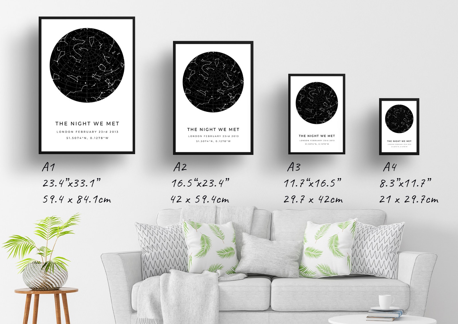 Classic White Background Custom Star Map - Personalized Constellation Map Print Framed & Unframed Wall Art 6 Classic White Background Custom Star Map - Personalized Constellation Map Print Framed & Unframed Wall Art - Image 4