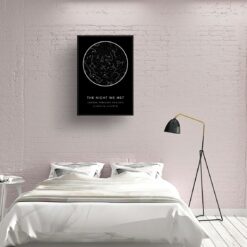 Classic Custom Star Map - Personalized Constellation Map Print Framed & Unframed Wall Art 19 starmaps white text solid colour black print bedroom