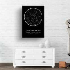 Classic Custom Star Map - Personalized Constellation Map Print Framed & Unframed Wall Art 20 starmaps white text solid colour black print hall