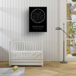 Classic Custom Star Map - Personalized Constellation Map Print Framed & Unframed Wall Art 21 starmaps white text solid colour black print kids room