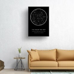 Classic Custom Star Map - Personalized Constellation Map Print Framed & Unframed Wall Art 22 starmaps white text solid colour black print living room