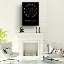 Classic Custom Star Map - Personalized Constellation Map Print Framed & Unframed Wall Art 23 starmaps white text solid colour black print office