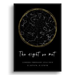 starmaps white text solid colour hand drawn black gold circle print front view white