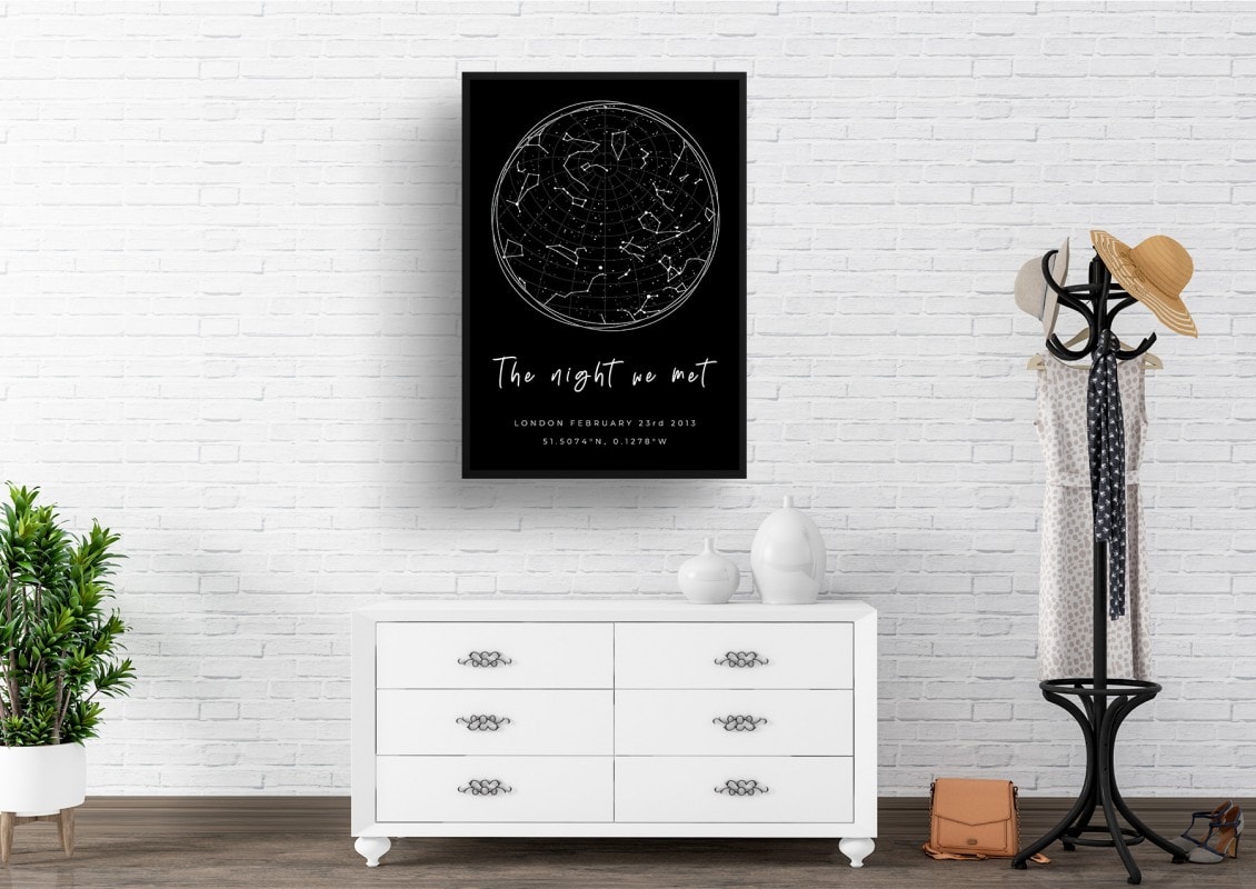 starmaps white text solid colour hand drawn black white circle print hall