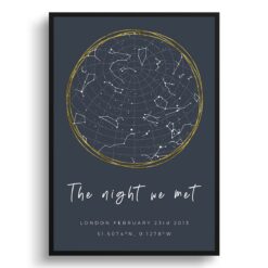starmaps white text solid colour hand drawn graphite gold circle print front view white