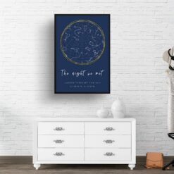 starmaps white text solid colour hand drawn navy gold circle print hall