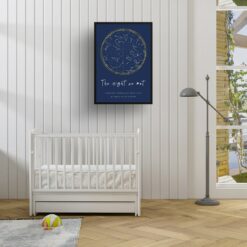 starmaps white text solid colour hand drawn navy gold circle print kids room