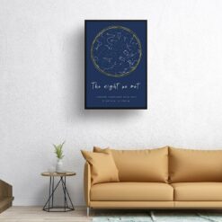starmaps white text solid colour hand drawn navy gold circle print living room