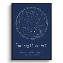 starmaps white text solid colour hand drawn navy white circle print front view white