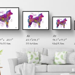 Akita Inu Watercolour Splash Print - Dog Inspired Framed & Unframed Wall Art 11 watercolour splash dogs akita inu print landscape framed art print size comparison